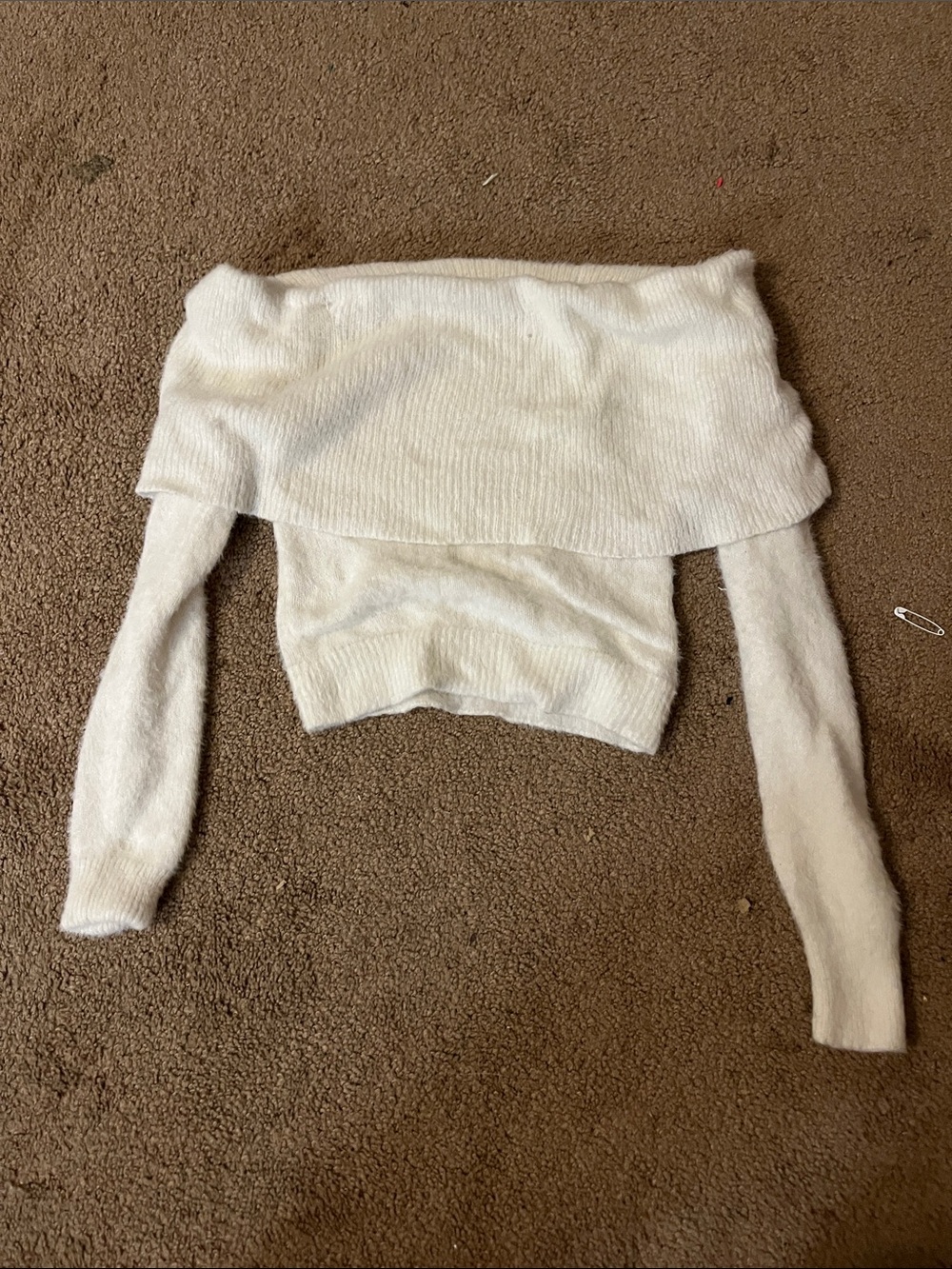 Off-Shoulder White Knit Women's Sweater